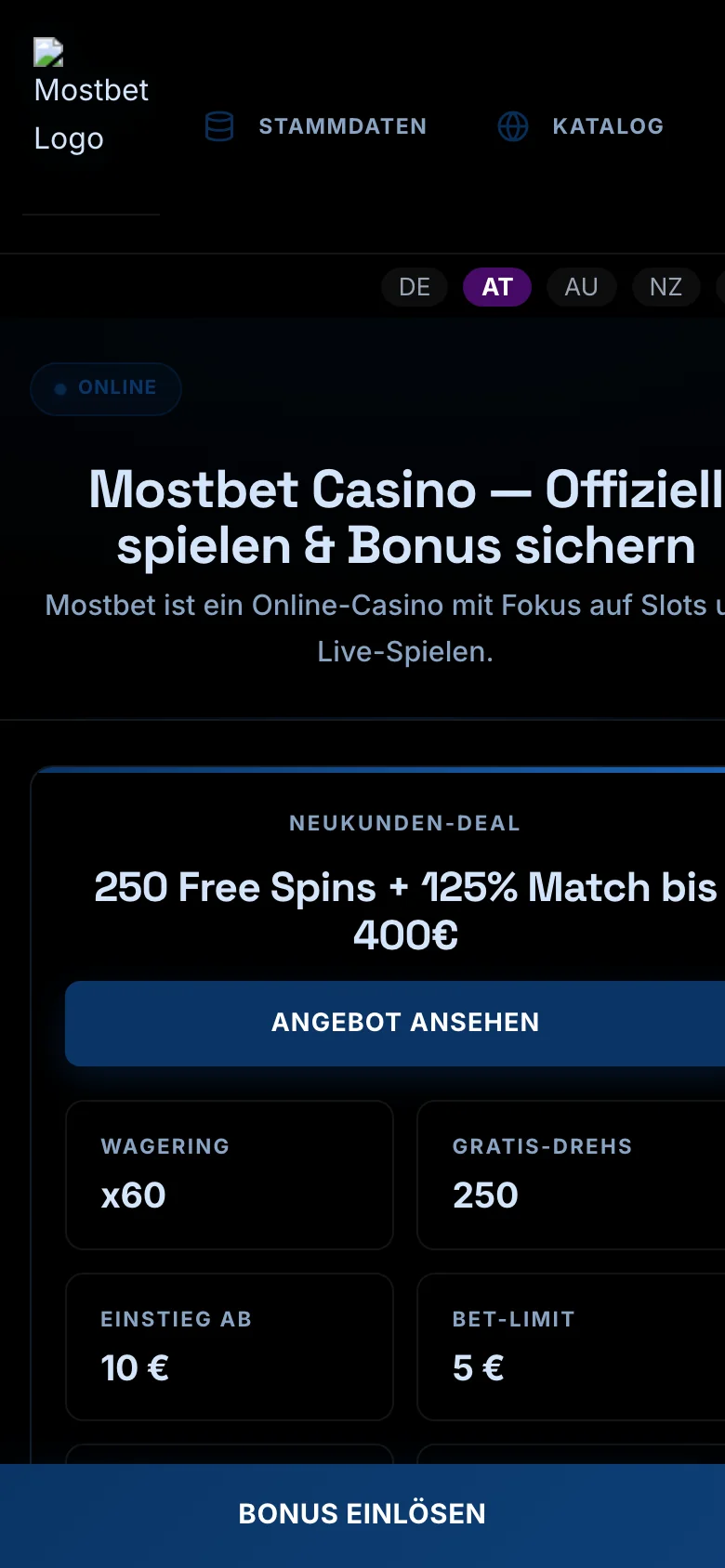 Mostbet mobile lobby screenshot