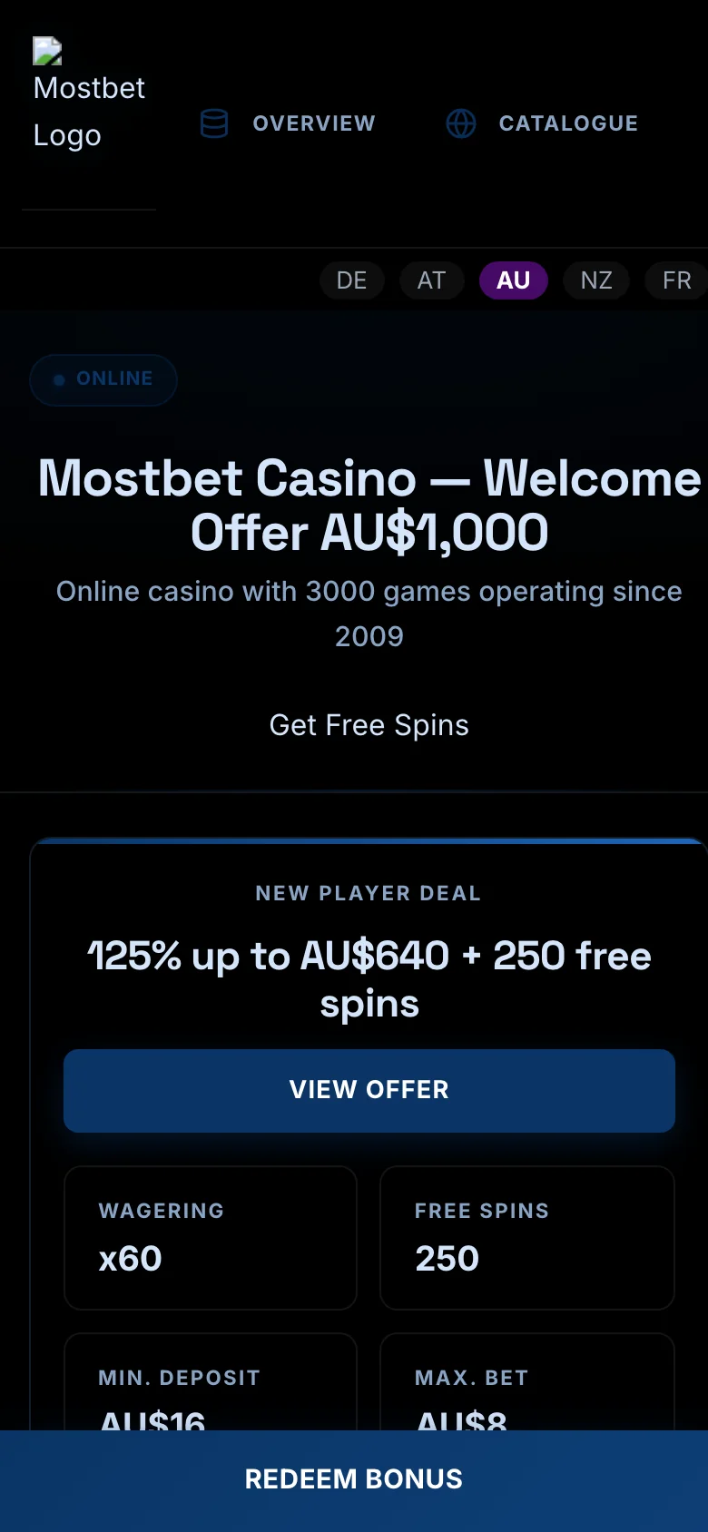Mostbet mobile lobby screenshot