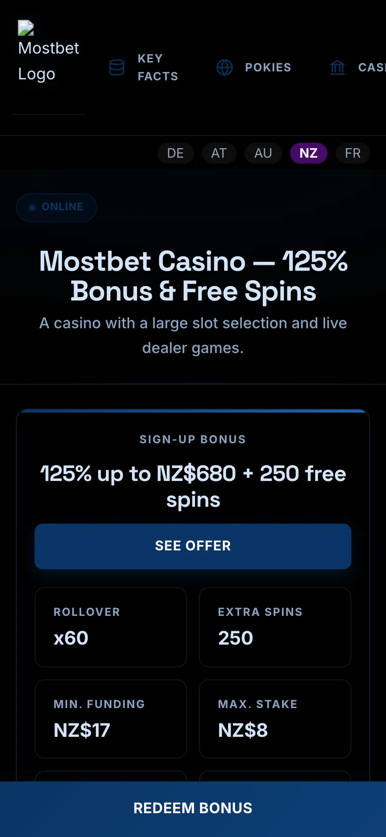 Mostbet mobile lobby screenshot